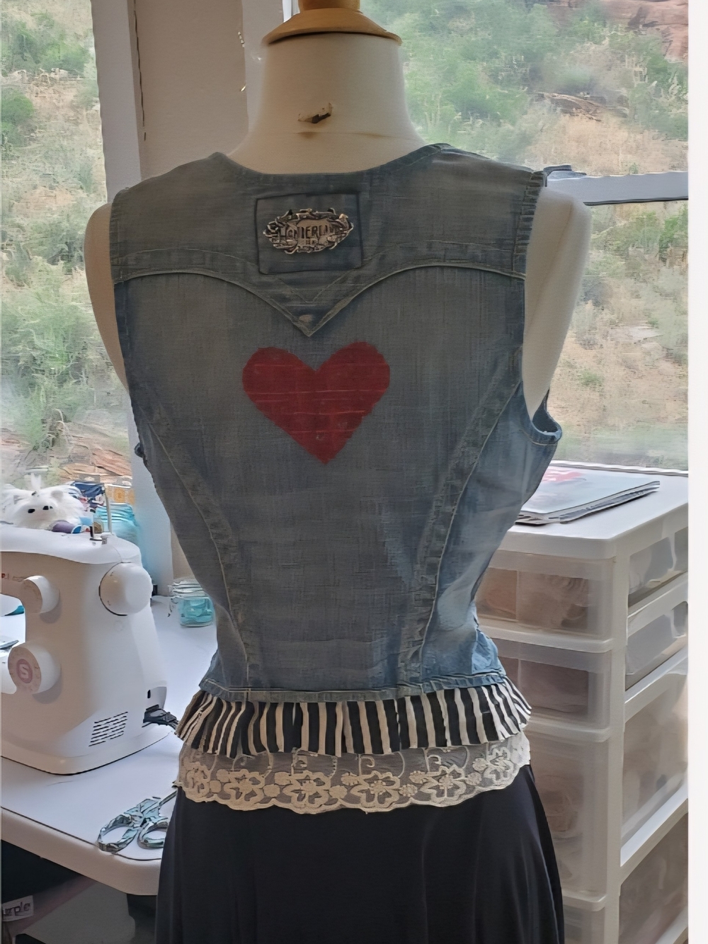 True Religion Blue Denim Hand Embroidered Upcycled Vest